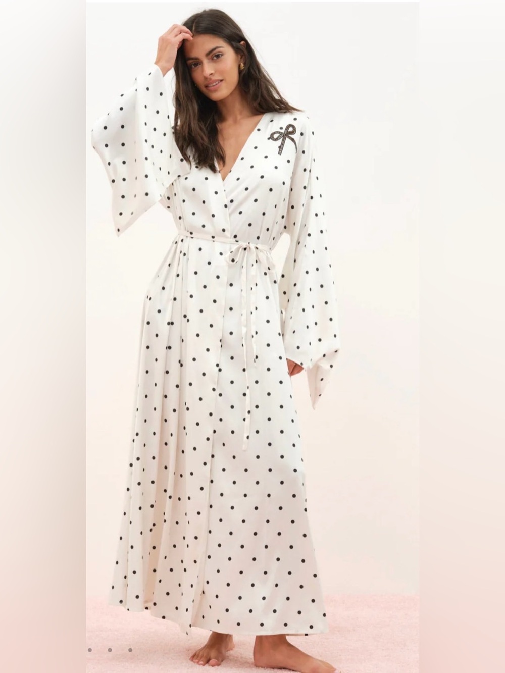 For Love & Lemons x Lynnee NWT Lady Dot Satin Polka Dot Long Elegant Robe Size S